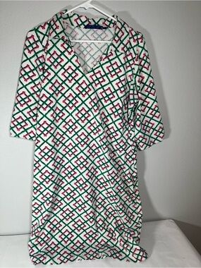 Katherine Way XL‎ Geometric Print Womens Dress in White, Green & Pink